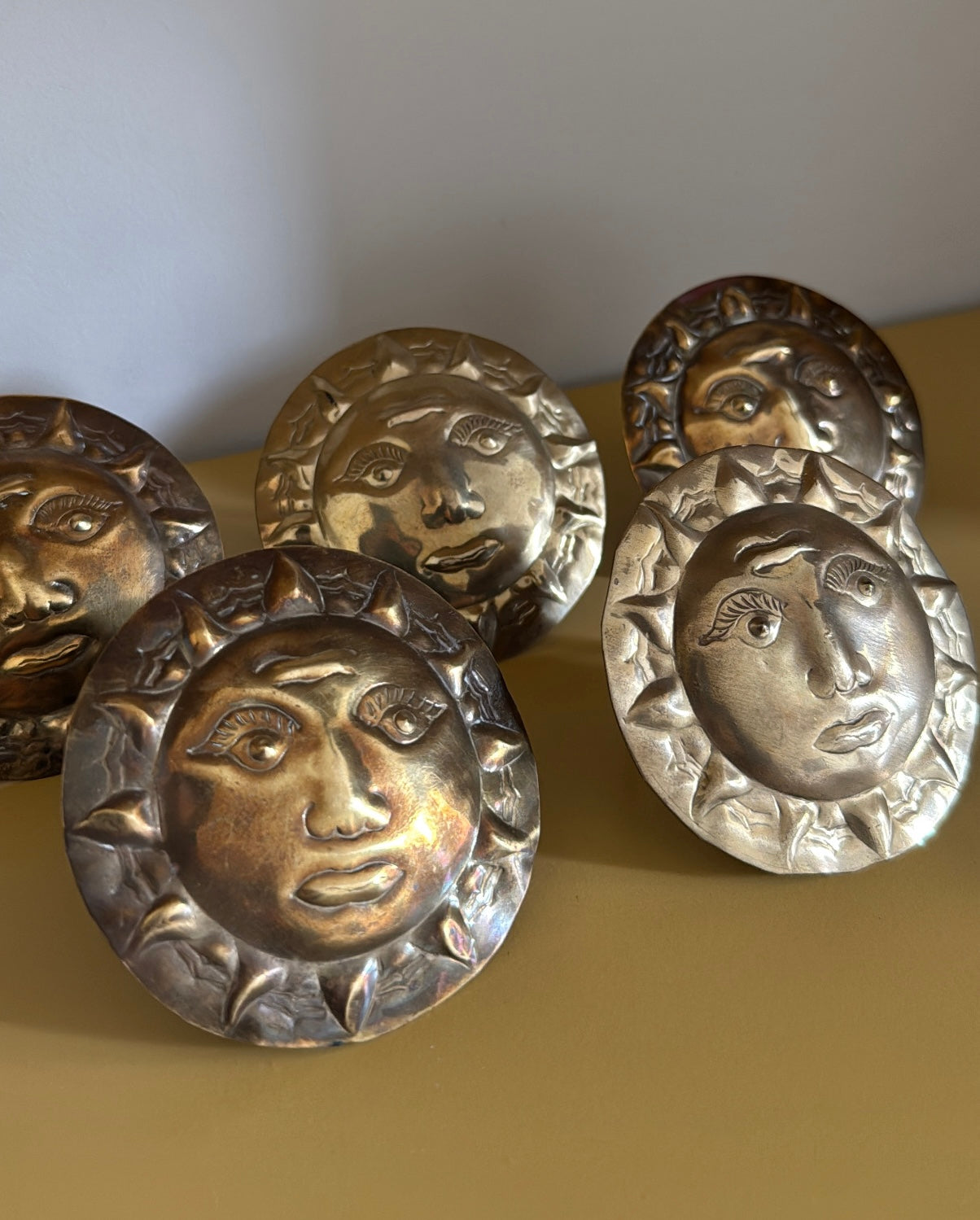 Set of 5 Brass Sun Napkin Rings