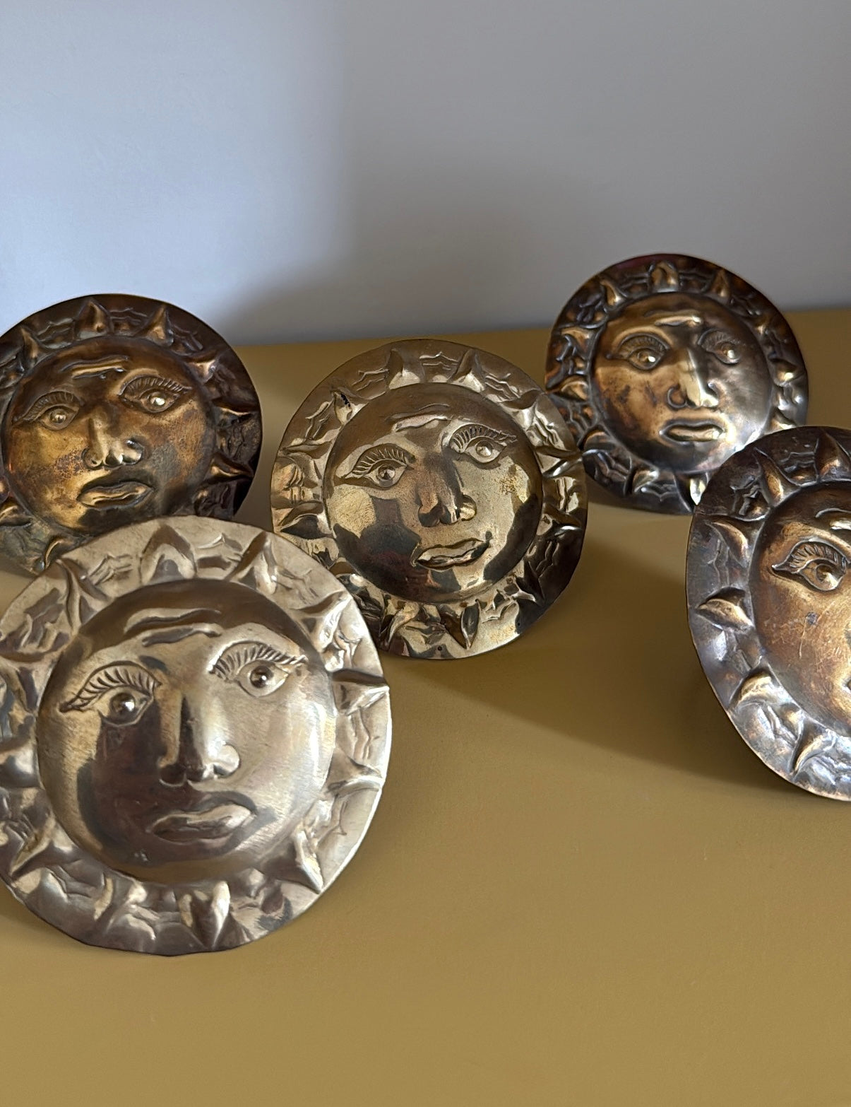 Set of 5 Brass Sun Napkin Rings