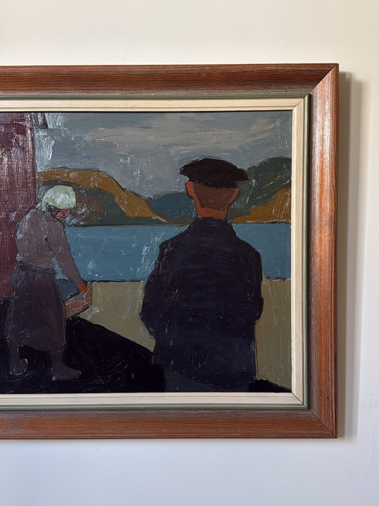 Vintage Fisherman Oil Painting