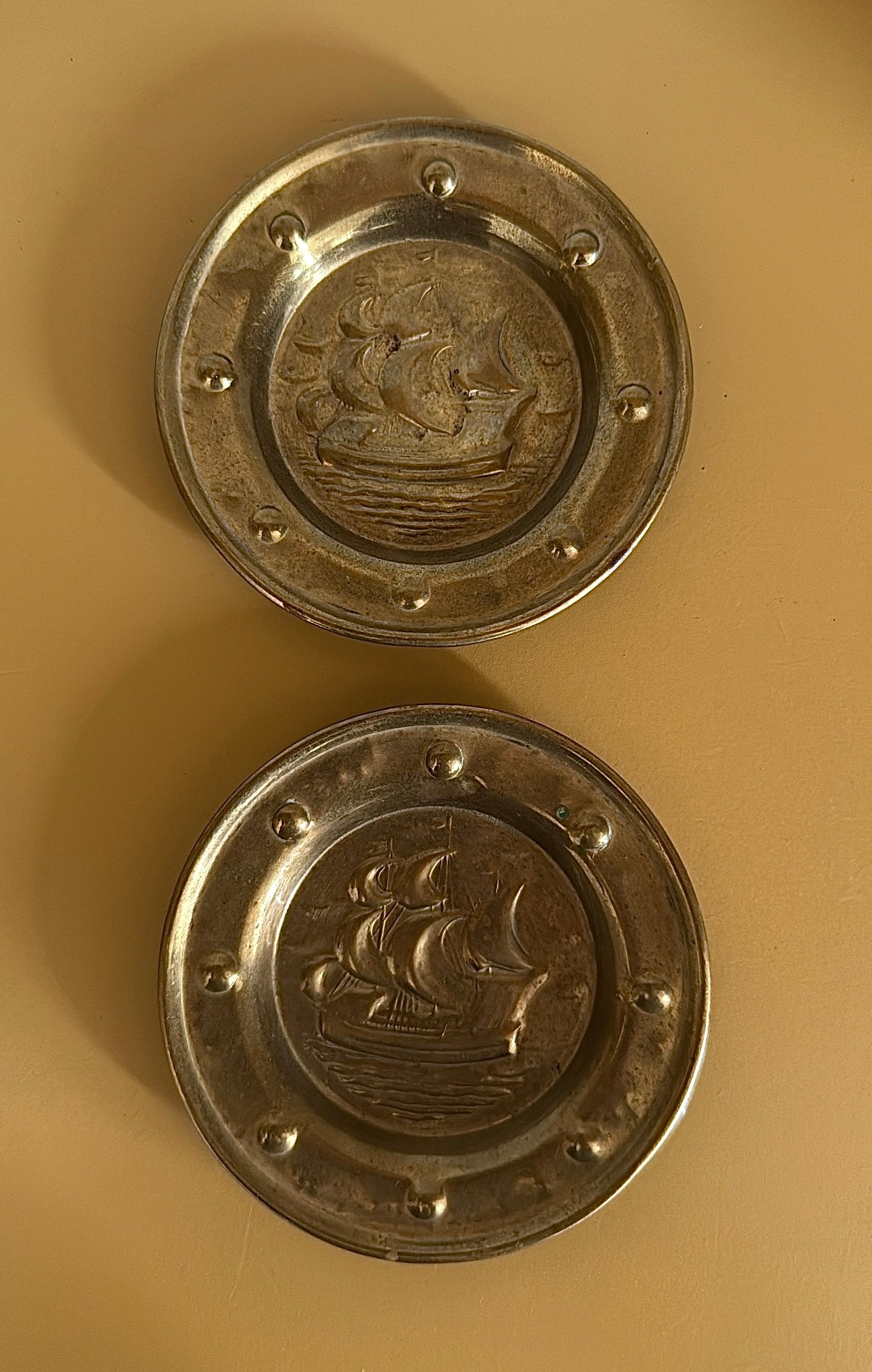A Pair of Brass Ship Trinket Dishes
