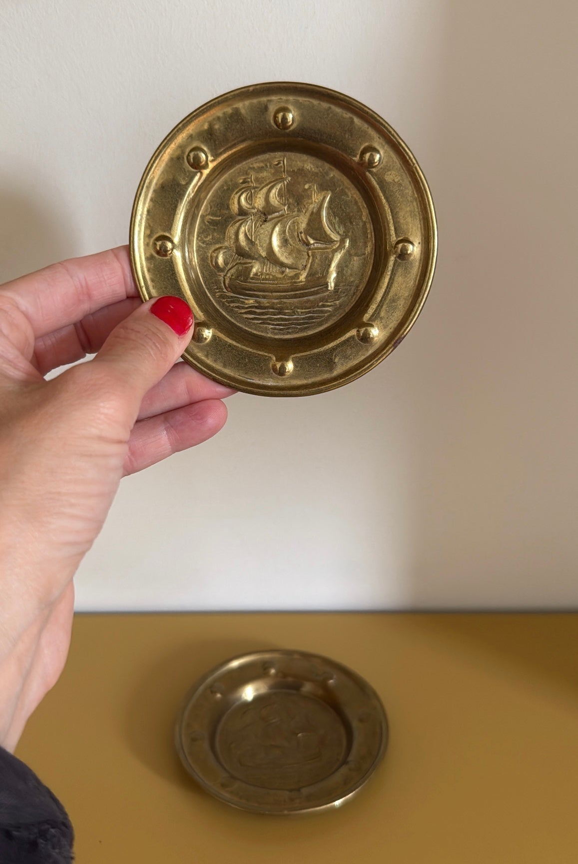A Pair of Brass Ship Trinket Dishes