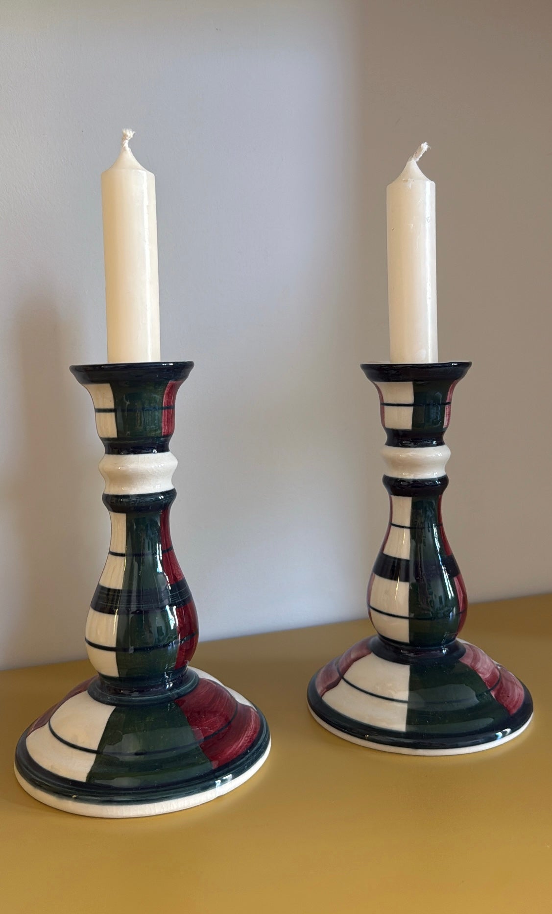 Vintage Checkered Candle Holders
