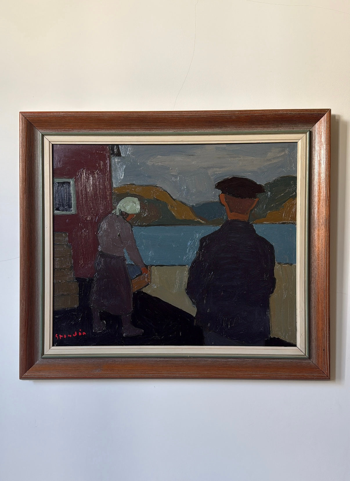 Vintage Fisherman Oil Painting