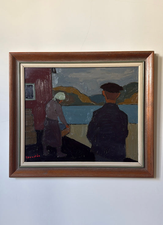 Vintage Fisherman Oil Painting